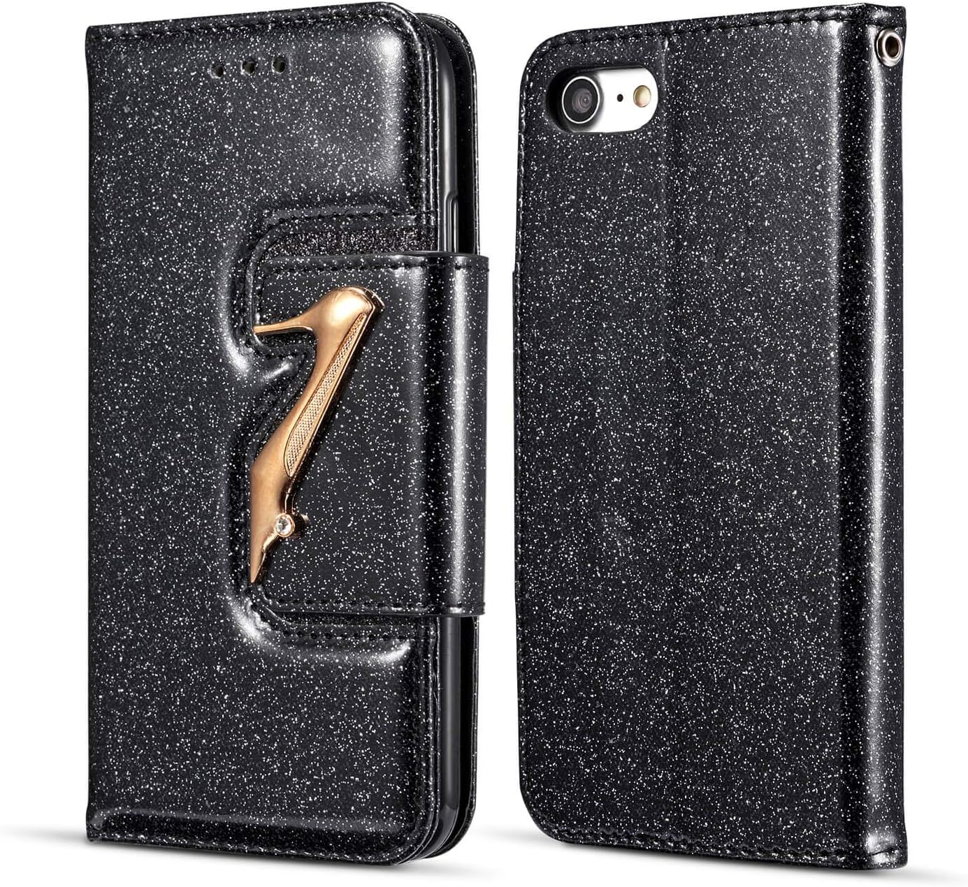 DEFBSC iPhone 6 Plus 6S Plus Wallet Case,Bling Glitter Leather Folio Flip Case with Kickstand Card Holder for iPhone 6 Plus/6S Plus 5.5 inch,Black