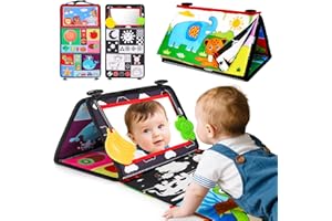 Basytodio Baby Mirror Tummy Time Toys 0-6 Months with Crinkle Cloth Books Infant High Contrast Newborn Sensory Black and White Toy for 0-3 4 5 6 Months Must Haves Babies 3-6 6-12 Month Boy Girl