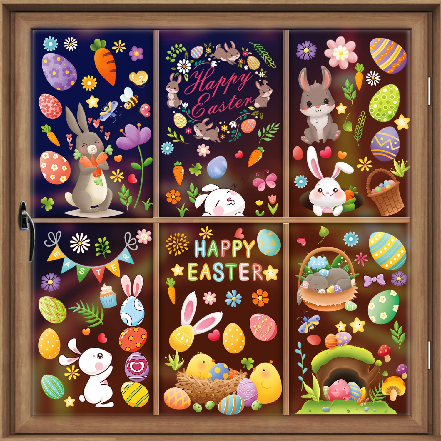 AhfuLife Easter Window Stickers - 9 Sheets Reusable Window Clings for Kids Decorations, Double Sided for Home, Office & Shop Windows (Style 3)