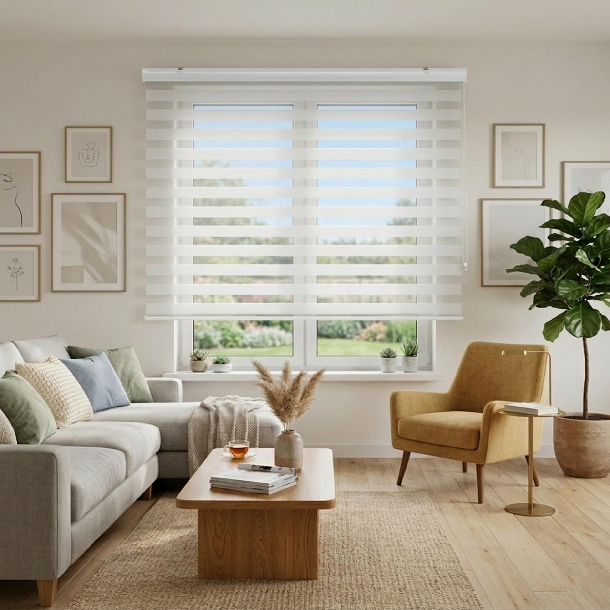 Blindecor - Lira Luxury Double layered roller blind, Night and Day, Off-white, 120x180cm (width x length)