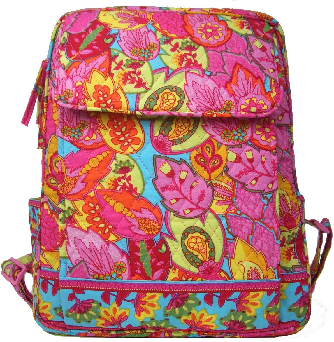 DIWI Large Backpack Campus Bookbag Schoolbag Laptop Backpack Quilted Cotton (Pink Turquoise)