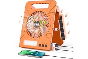 GleeNflux Portable Solar Camping Fan, 4000mAh Rechargeable Battery Fan with LED Lantern, 4 Speeds & Timers, Quiet Fan for Outdoor, Tent, Fishing, Chicken Coop, Emergency, Worksite