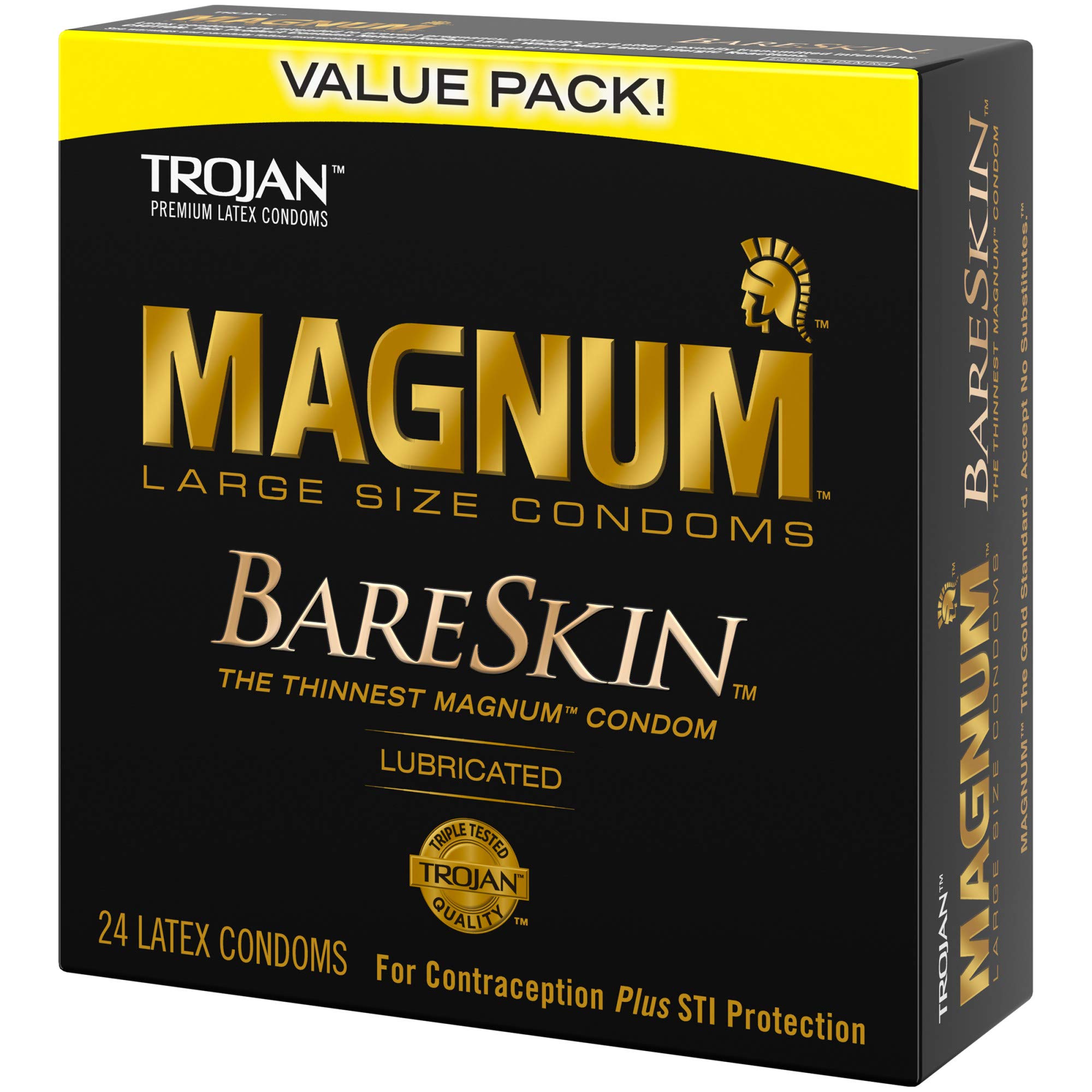 TROJAN MAGNUM BARESKIN Large Size, Premium Quality Latex Condoms, 24