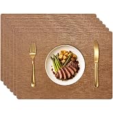 Placemats Set of 6, Waterproof Dining Table Mats-12"x17", Brown | Washable Wipeable Heat Resistant Rectangle Placemats Anti Slip No Curling Edges Leather Placemat for Kitchen, Indoor, Outdoor