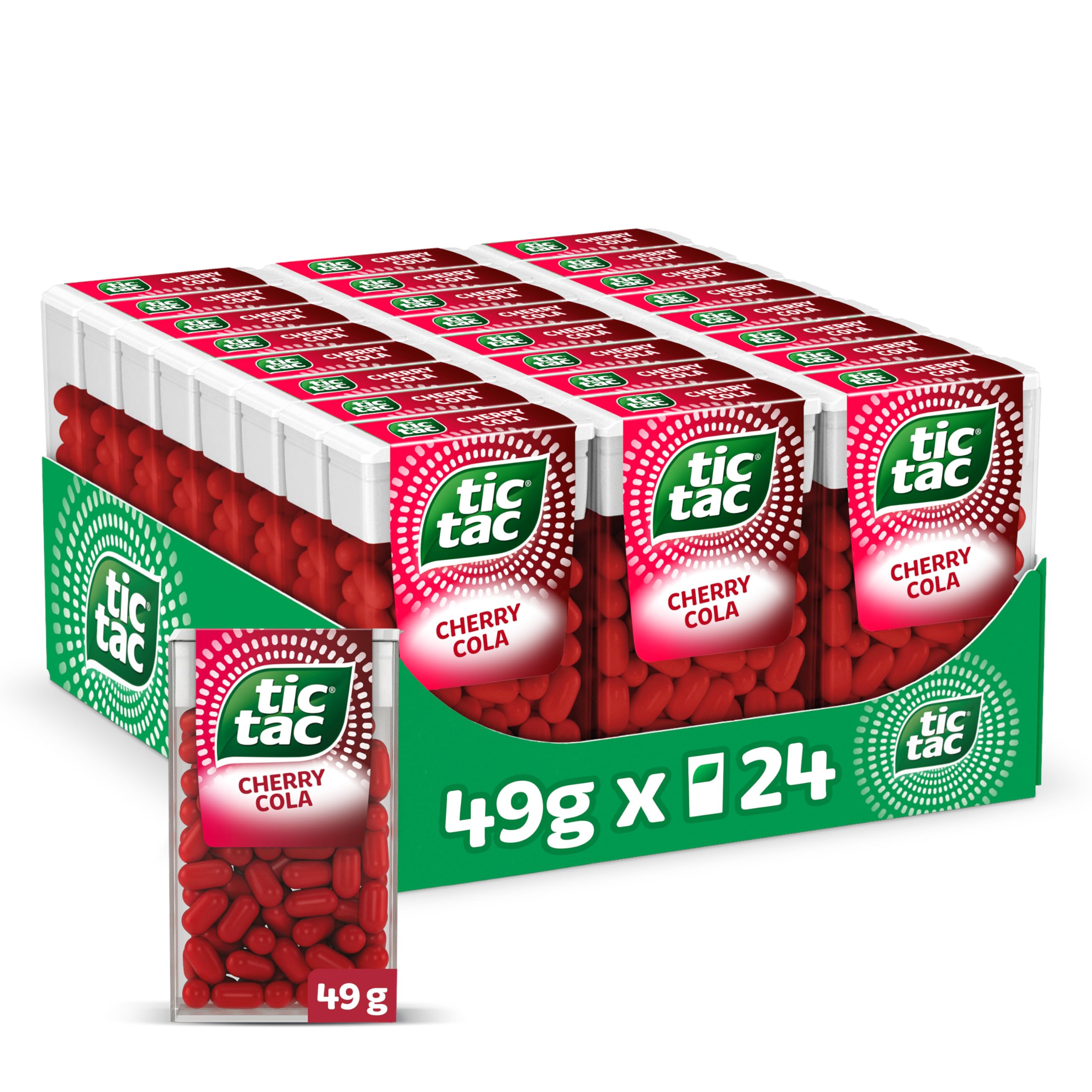Tic Tac Mixers Cherry Cola Sweets, Travel Essentials, Party Bags, Tic Tacs, Bulk Box of 24 x 49g Packs