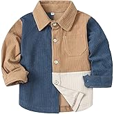 Tiinoh Toddler Boys Button Down Shirt Baby Long Sleeve Corduroy Color Block Kids Outfit Fall Winter Clothes