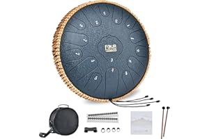 FOUR UNCLES Steel Tongue Drum 13 Inch 15 Notes Hand Pan Drums with Travel Bag Sticks Music Book Mallets, C Major Musical Inst