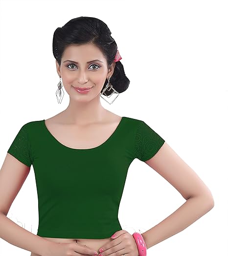 Jerrica Sales Dark Green stretchable cotton readymade saree Blouse (Free size,XL)