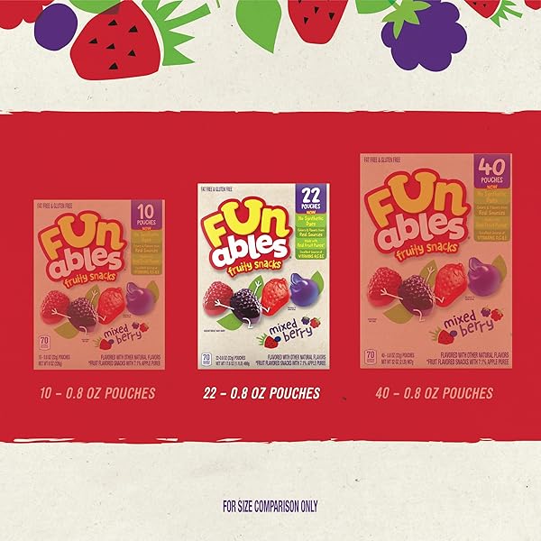 FUNABLES FRUITY SNACKS, MIXED BERRY FLAVORED SNACKS, 0.8 OZ 22 CT