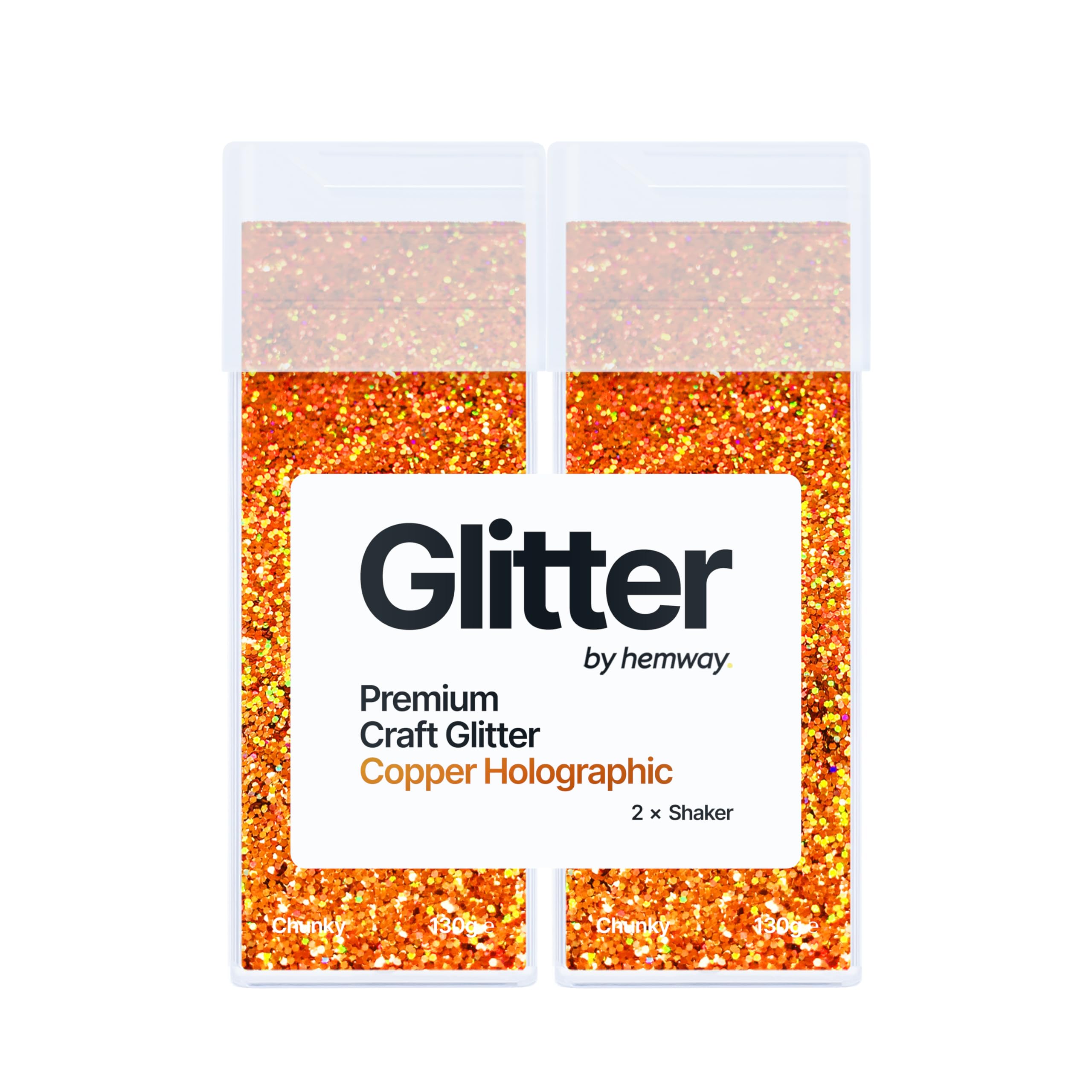 Hemway Glitter Shaker Copper Holographic 130g x2 Pack Chunky, Craft Glitter Shakers for Resin & Epoxy Crafts, Christmas Art Supplies, Nail, Body, Face, Eye, Festival, Crafting, Slime, Sparkle