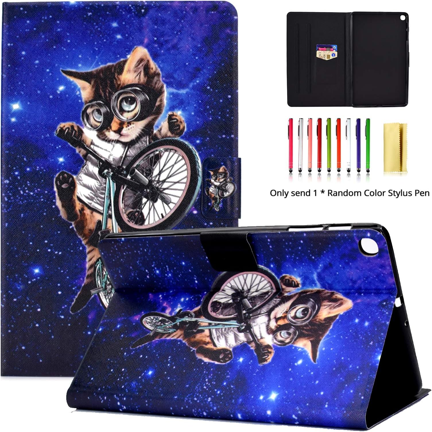 LittleMax Case Compatible for Samsung Galaxy Tab A 10.1 2019 SM-T510/T515 - Ultra Thin Slim Stand Shell Magnetic Closure Cover for Galaxy Tab A 10.1 Inch SM-T510 / SM-T515 2019 - Riding Cat