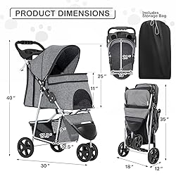MoNiBloom 3 Wheels Pet Dog Cat Stroller for Small