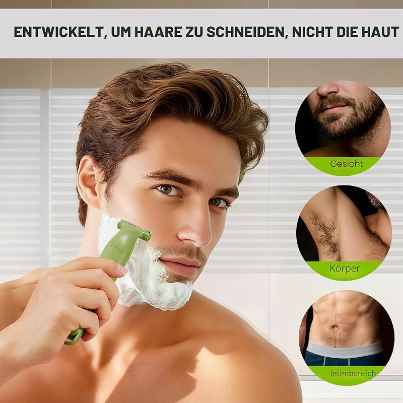 3-in-1 Präzisionstrimmer Herren Bart und Haarpflegeset für Männer, Körperpflege, Nasen- und Ohrentrimmer, wiederaufladbarer kabelloser Rasierer (Grün)
