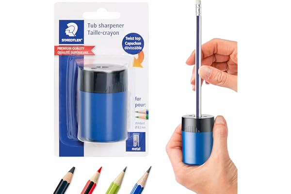 STAEDTLER pencil sharpener, premium quality sharpener with screw-on lid, prevents accidental openings, compact size for penci