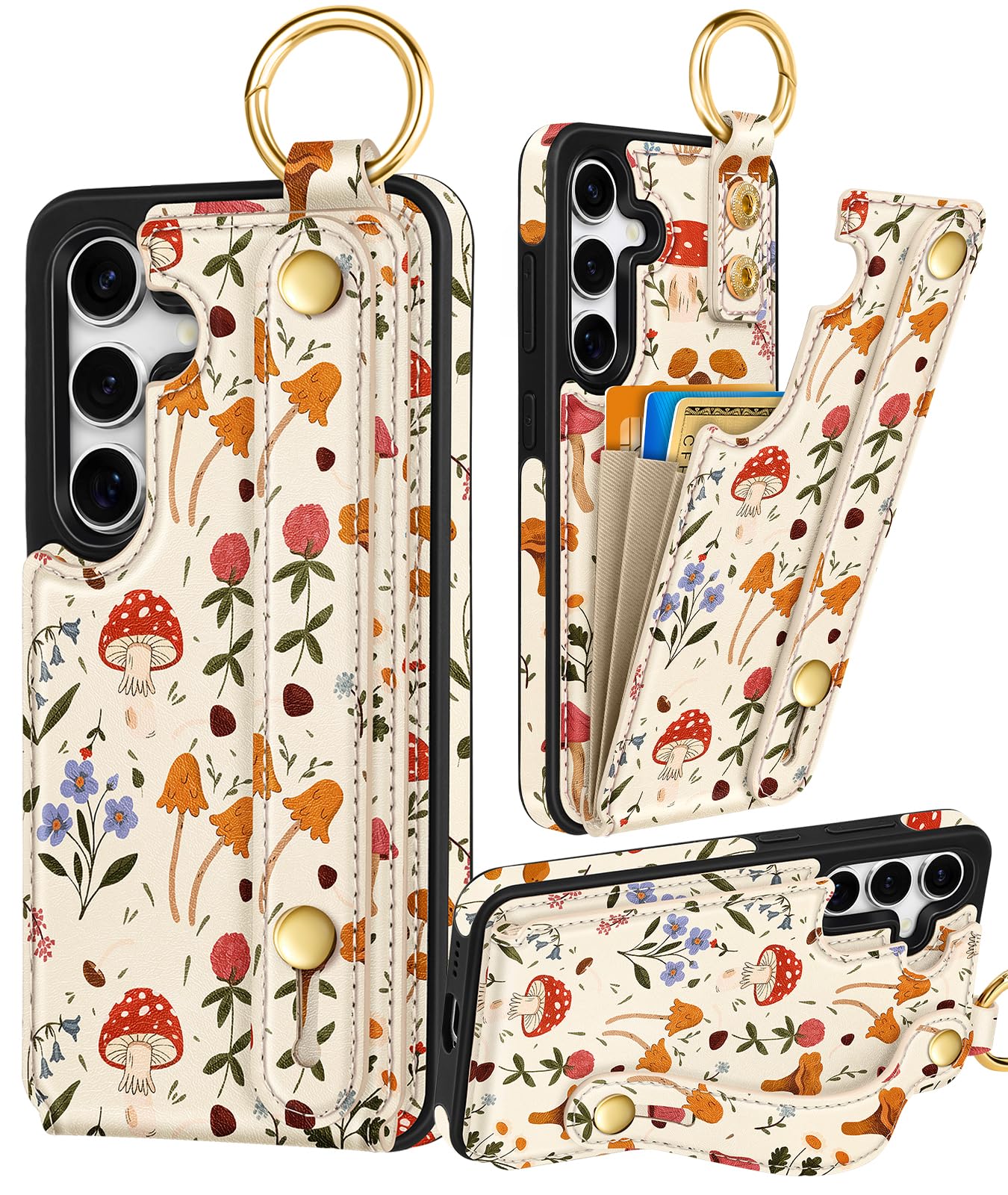 Petitian for Samsung Galaxy S25Plus/S24 Plus Case with Wallet - Women Girls Cute Girly Aesthetic Unique Design with Leather Credit Card Holder Cardholder Stand Wristband, White Mush