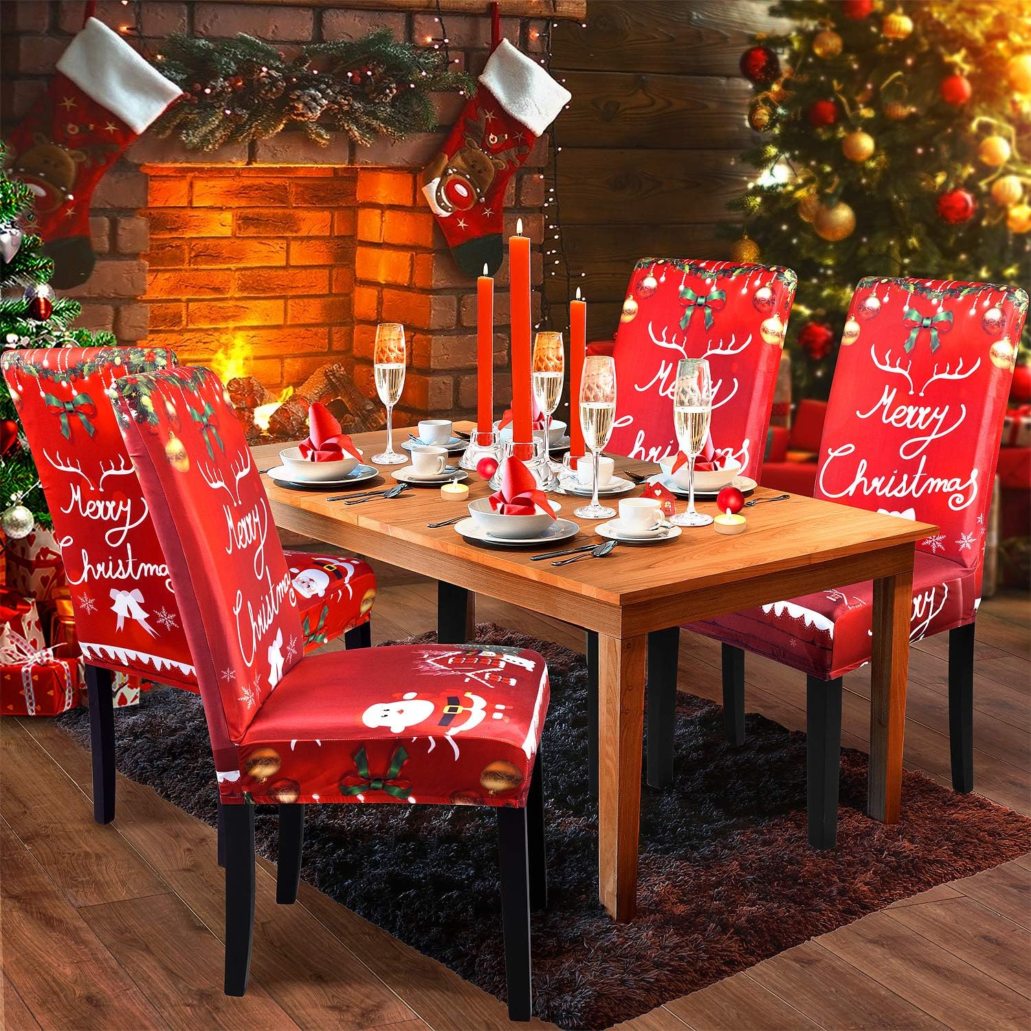 Dining Chair Cover Stretch Washable Chair Seat Protector for Dining Room, High Back Slipcovers Persons Chair Cover for Christmas Kitchen Decoration Restaurant Holiday Festival Party Decor Set of 4: Kitchen & Dining