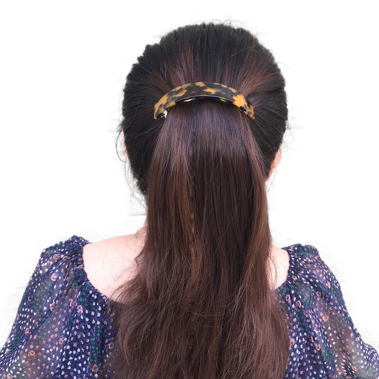 French Style Curved Rectangle Volume Barrette Tortoise Shell Hair Clips Barrettes Automatic Clasp For Thick Hair, 2 Pack : Beauty