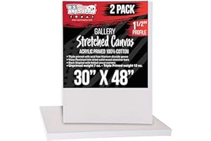 U.S. Art Supply X-Large Stretched Canvas for Painting 30x48 inch Gallery Depth 1-1/2" Thick, 2-Pack - 12oz Acrylic Gesso Triple Primed, Professional Artist Quality, 100% Cotton - Oil, Pouring Paint