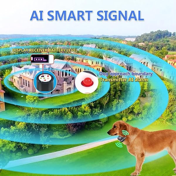 PLKM DOG WIRELESS FENCE 2026 NEWEST PET ELECTRIC INTELLIGENT CONTAINMENT SYSTEM, DOG OUT OF RANGE REMINDER TRANSMITTER AI SMART ALARM, DISPLAY RECEIVER BATTERY LEVEL, 360° STRONG SIGNAL COVERAGE