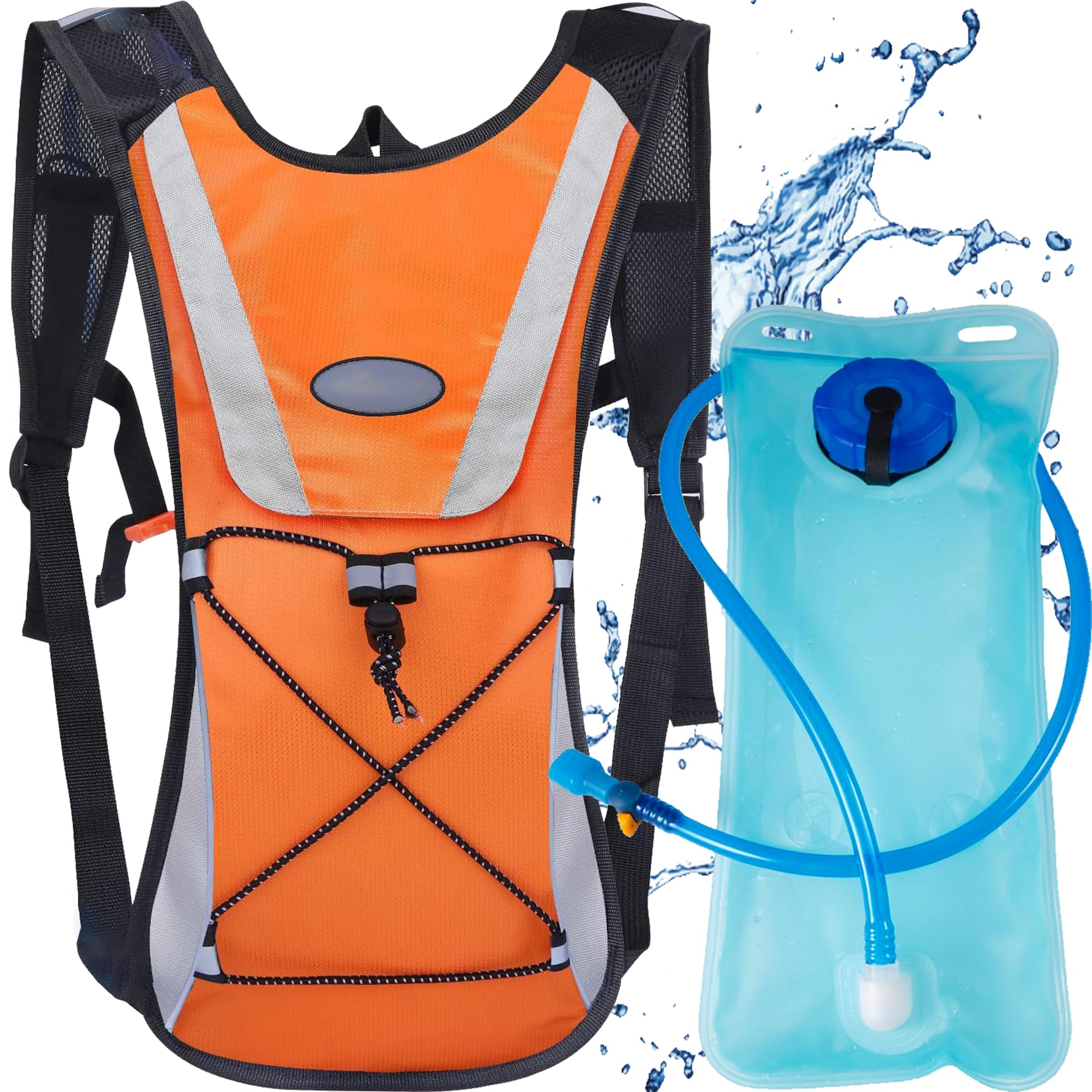 XFLYP Running Vest, Lightweight Hydration Backpack with 2L Water Bladder, Backpack Bicycle Bag Waterproof, Reflective, Tear Resistance for Running Outdoor Sports Trail Racing Marathon Hiking (Orange)