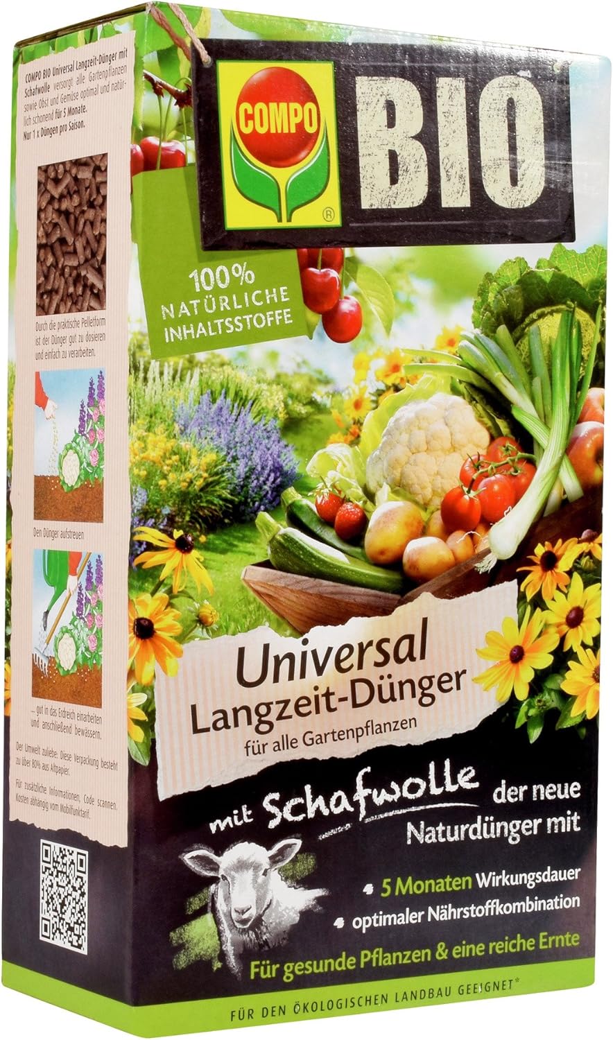 Compo Bio Universal Langzeit-Dünger mit Schafwolle für alle Gartenpflanzen, 5 Monate Langzeitwirkung, 2 kg