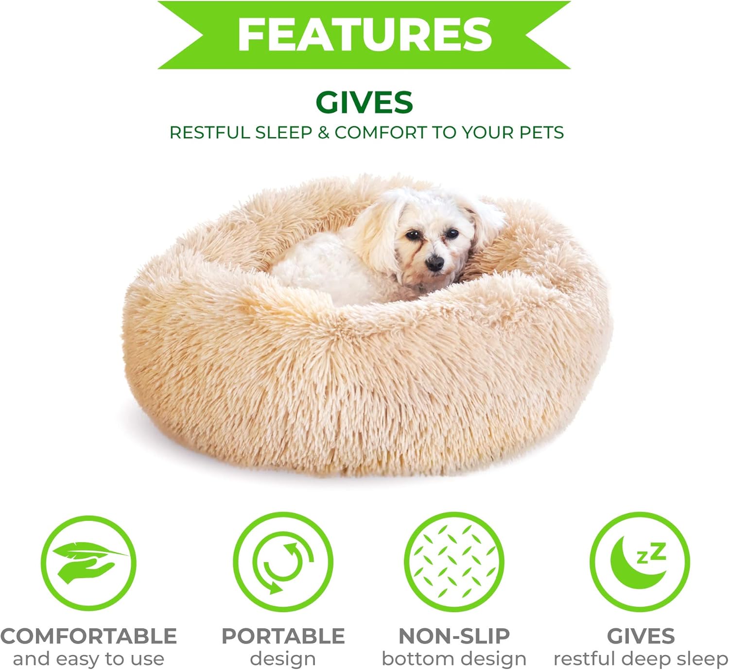 Whiskers & Friends Cat Dog Bed Calming Soft Plush Faux Fur Shag Donut Comfort Cuddler Improve Sleep - Up to 25 Pounds - Gentle Delicate Wash, Air Delicate Dry (Navy-Gray) : Pet Supplies