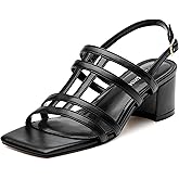 DEMOSHINE Women's Strappy Heels Low Chunky Block Heel Sandals Square Open Toe Comfortable Ankle Strap Dress Sandals Shoes for Wedding Party Work 1.8 Inch