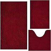 Bathroom Rugs Chenille 3-Piece Extra Soft and Absorbent Shag Bathroom Rugs, Machine Wash Mat, Strong PVC Non-Slip Underside, Plush Carpet Mats (Burgundy)