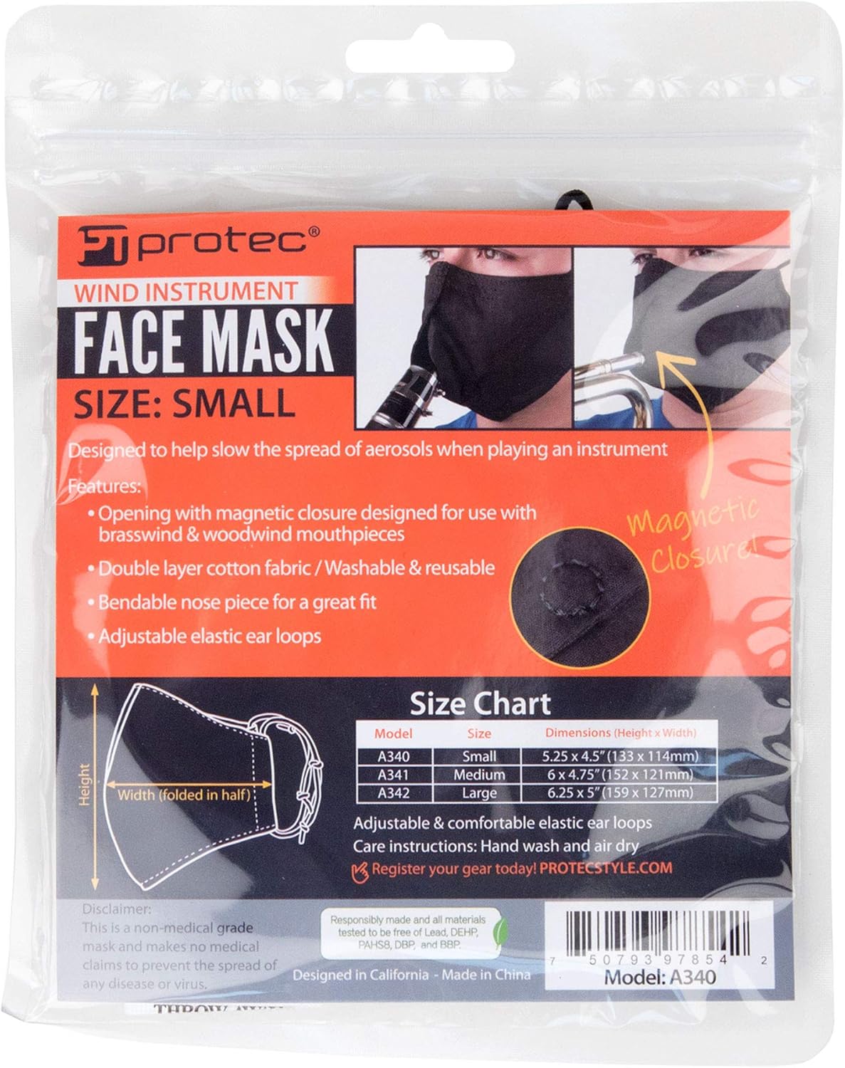 ProTec Wind Instrument Face Mask for Woodwind and Brass Instrument, Model A341, Size Medium: Musical Instruments