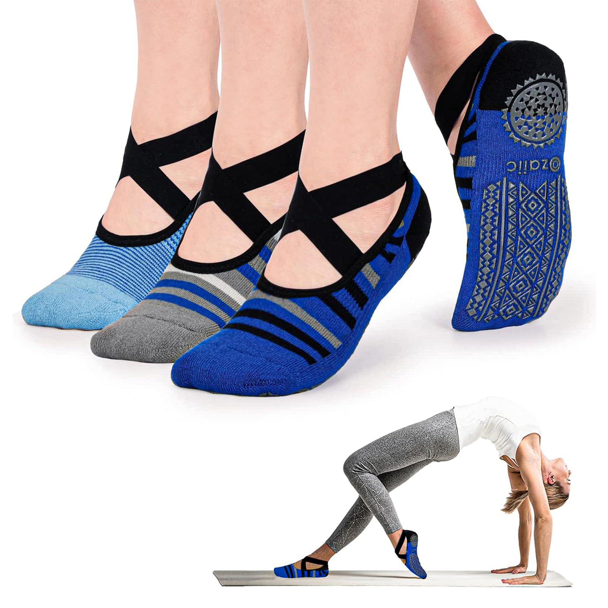 Photo 1 of Ozaiic Yoga Socks for Women Non-Slip Grips & Straps, Ideal for Pilates, Pure Barre, Ballet, Dance, Barefoot Workout