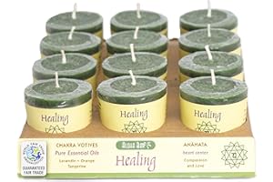 Premium Scented Hand Made Chakra Energy Candle | Votive 12-pack | Healing, Anahata| Yoga, Prayer & Meditation Candle | Long Burn |Essential Oils Lavandin, Orange, Tangerine | Aloha Bay