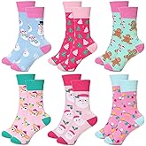 Vansolinne 6 Pairs Pink Christmas Socks for Women Girls Cotton Santa Snowman Gingerbread Xmas Crew Socks for Pink Christmas Party Gifts