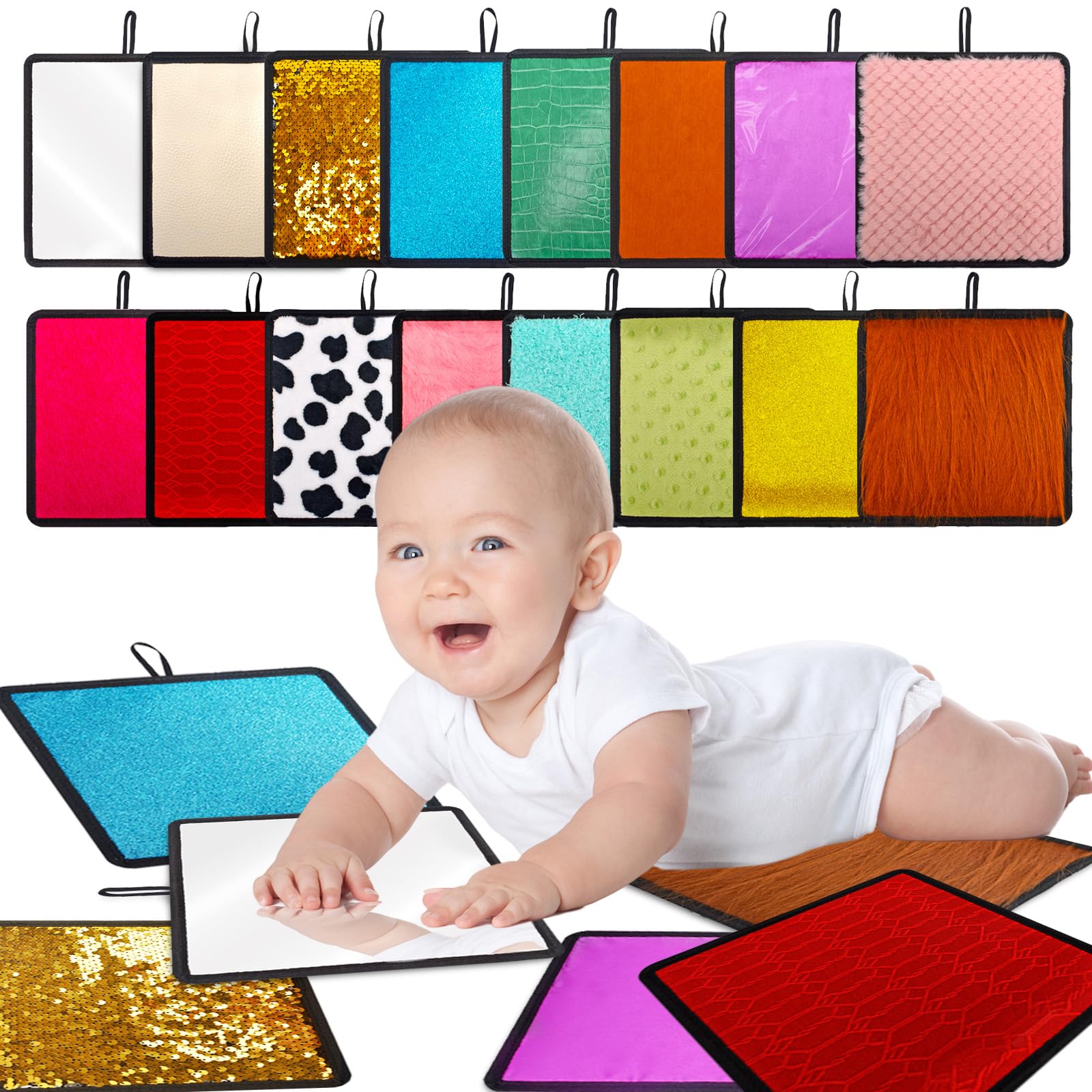 Sensory Mats & Walls Set - 16 Textured Tiles for Babies & Toddlers, Assorted Colors, Fidget Toys for Autism & ADHD Kids