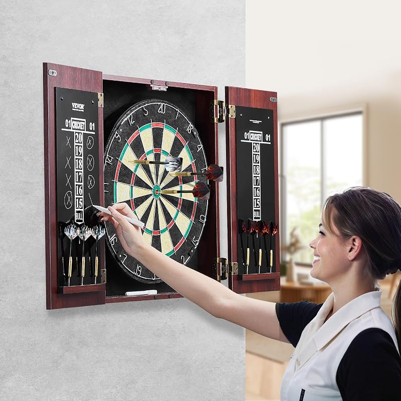Juego de Tablero de Dardos y Gabinete Oculto de Tamaño Oficial, Paquete Listo para Jugar, con Punta de Acero, Fácil Montaje, con Todos los Accesorios, Juegos Cricket, 45 x 3,8 cm