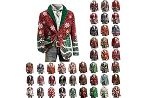 Christmas Blazer for Men Funny Xmas Printed Ugly Jacket Business Casual Corduroy Fall Lapel Trench Coat with Pockets