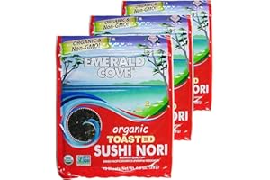 Emerald Cove Organic Nori Sheets for Sushi, Onigiri, Wraps, Non-GMO, Roasted Nori, Resealable Package, Product of Korea, 10 Sheets (3 pack)