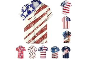 Daoucixia Men's 4th of July Shirts American Flag Patriotic Shirts Short Sleeve Button Up USA Memorial Day Shirts Graphic Tops