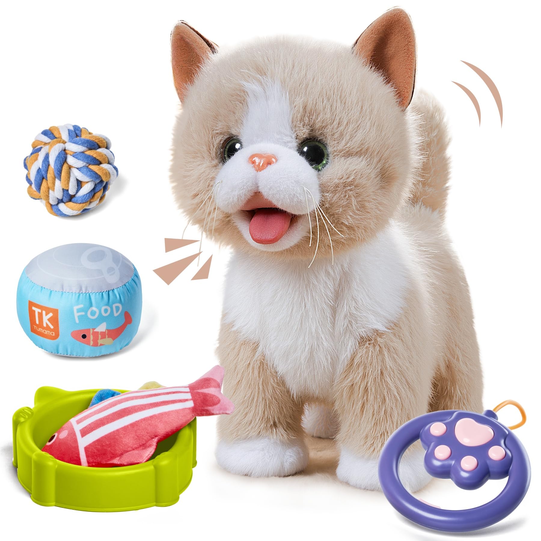 Photo 1 of TUMAMA Walking Talking Cat Set Interactive Talking Cat, Interactive Electronic Cat Plush Toy with Leash, Wag Tail, Meows, Pretend Dress Up Realistic Stuffed Cat Age 3 4 5+ Years Old Best Gift