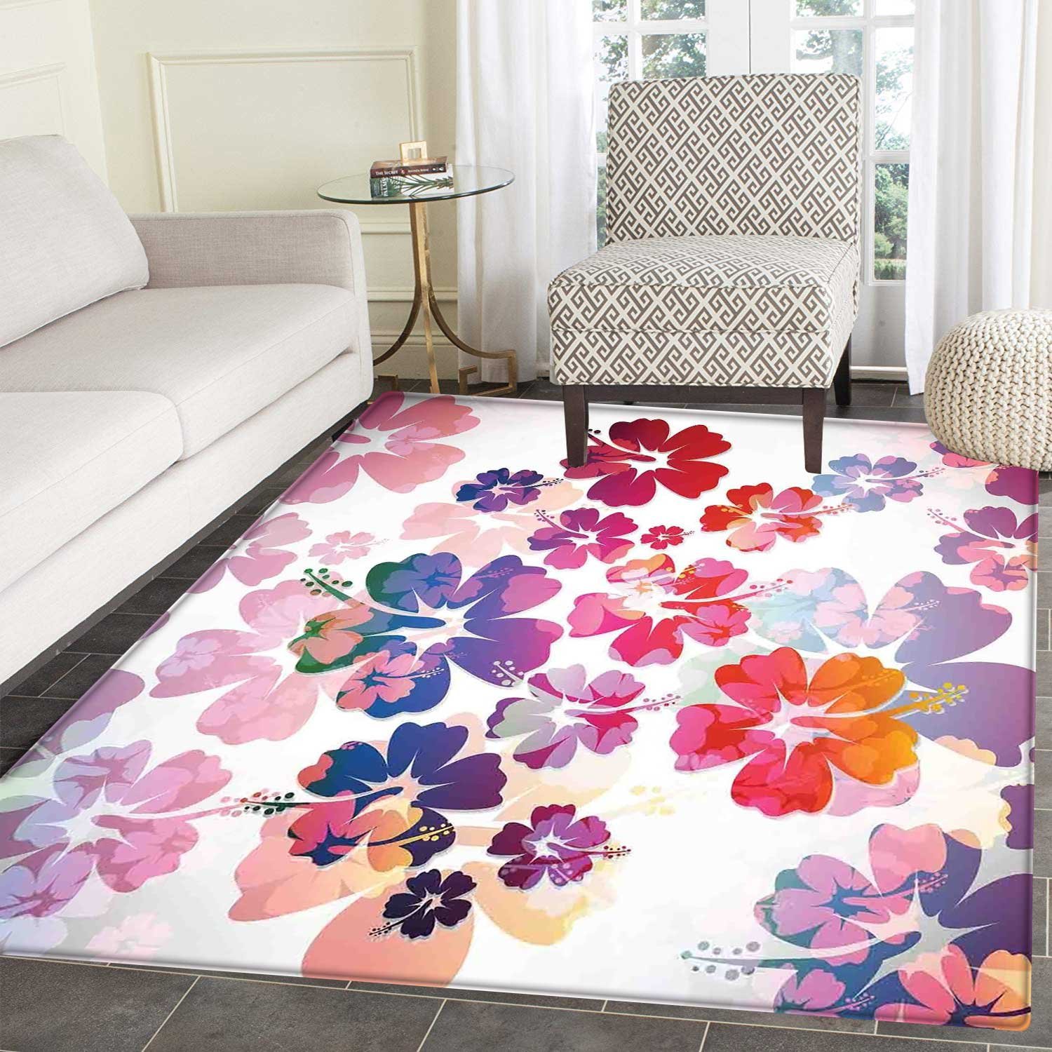 Amazon Com Hawaiian Area Rug Carpet Exotic Floral Print