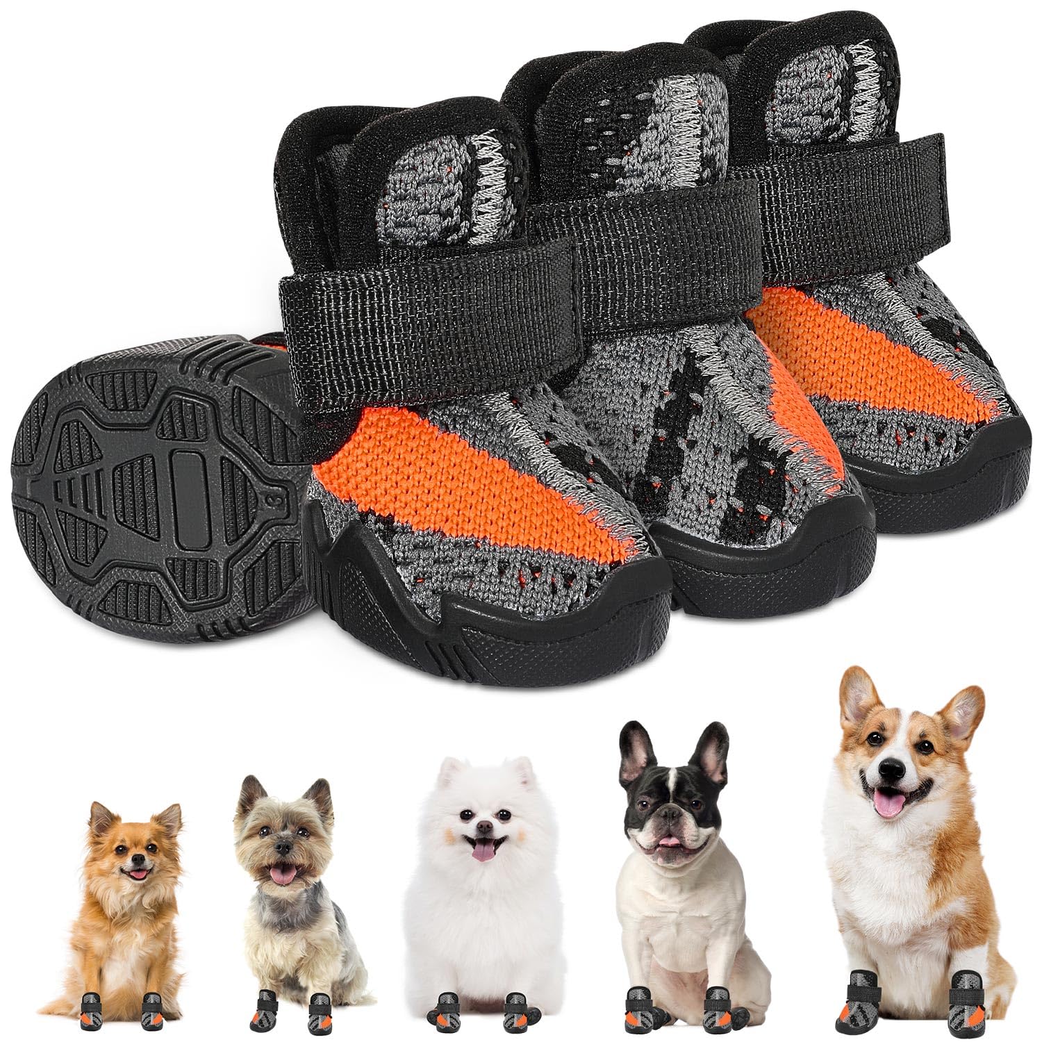 SlowTon Dog Boots - 4PCS Breathable Paw Protectors for Small Dogs, Anti-Slip Soles for Walking, Running, Hiking