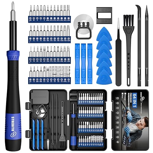 STREBITO Small Precision Screwdriver Set 64-Piece with Torx, Triwing, Pentalobe, Electronics Repair Tool Kit for Computer, PC, Laptop, MacBook, Tablet, Phone, PS5, Glass, Ring Doorbell