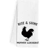 QEJ Funny Chicken Kitchen Dish Towels, Chicken Lover Gifts, Rise and Shine Mother Cluckers Decorative Hand Tea Towels for Bathroom, Farmhouse Kitchen Bathroom Decor, 16x24 Inch