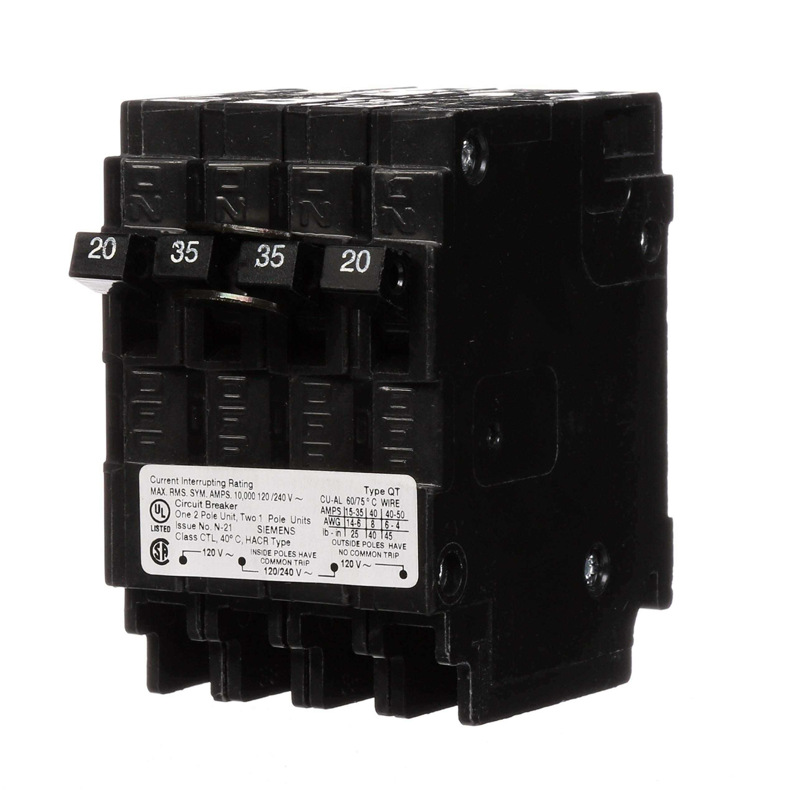 Siemens Q22035CT 20-Amp 1 Pole/35-Amp Double Pole