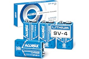 ALLMAX BATTERY Allmax 9V Maximum Power Lithium Batteries (4 Count) – Longest Lasting, Leakproof, 10-Year Shelf Life, Ultimate Performance – Perfect for Smoke Detectors (9 Volt)