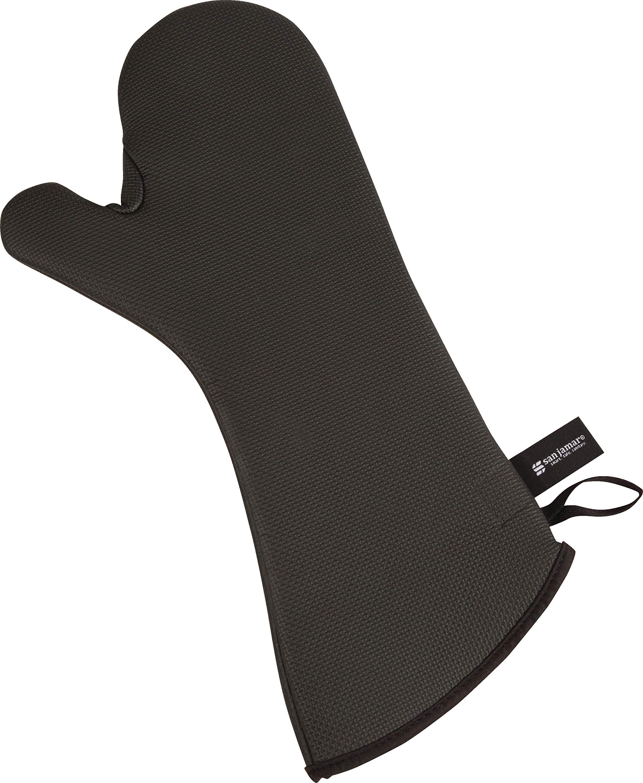 San Jamar UCMX17BK Textured Neoprene Oven Mitt with WebGuard, 17" Length, Black — image 1