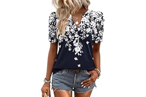 Zeagoo Women Blouses Puff Short Sleeve Tops V Neck Dressy Casual Spring Shirts Boho Floral Cute Clothes 2026