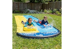 Wham-O Slip N Slide 18ft Double Wave Rider with Body Boards, Lawn Water Slides for Kids, for Backyard Park Water Parties Summ