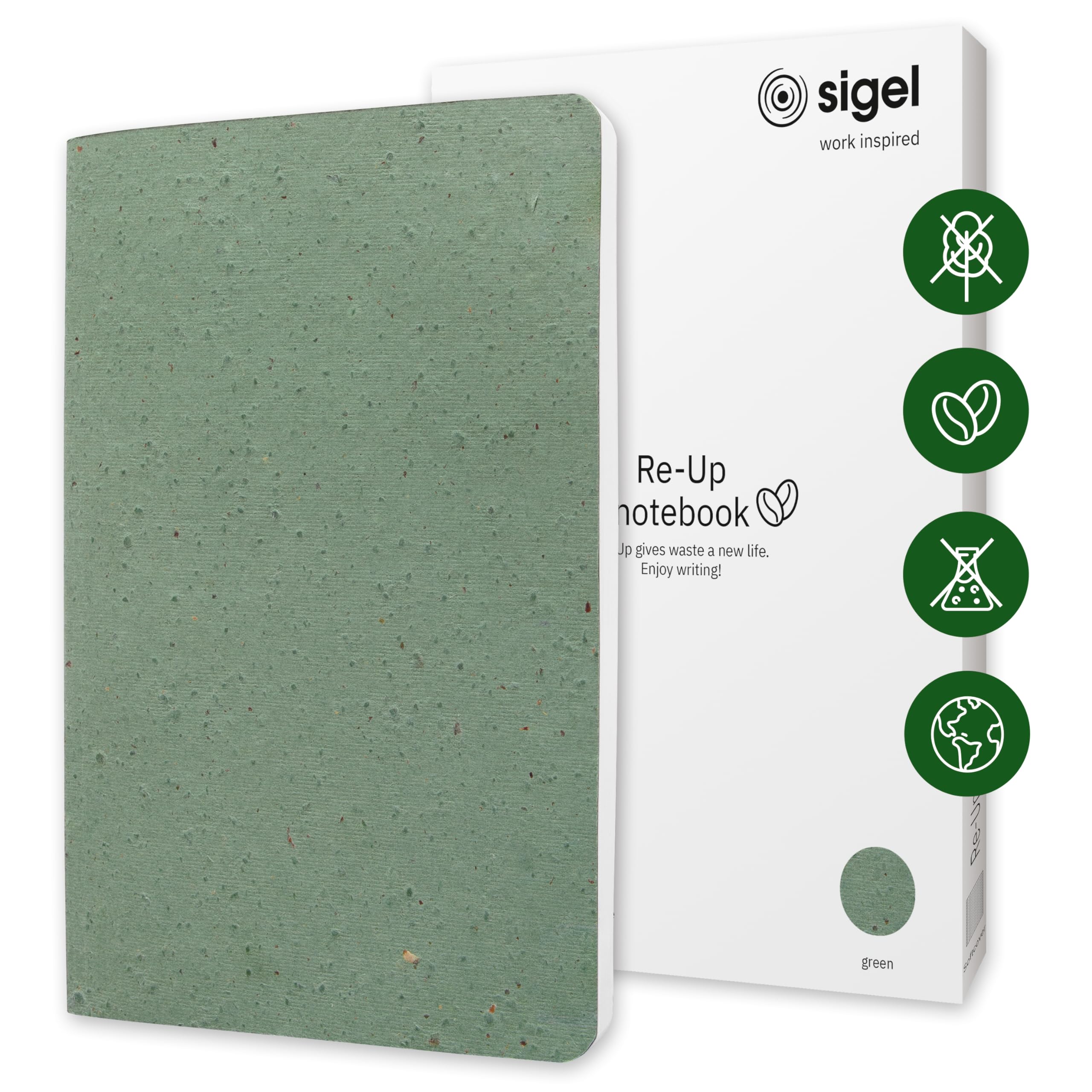SIGEL RU102 Notebook Re-Up, Squared, 100 g/m², Approx. A5, Green, softcover, 100 Pages, Sustainable
