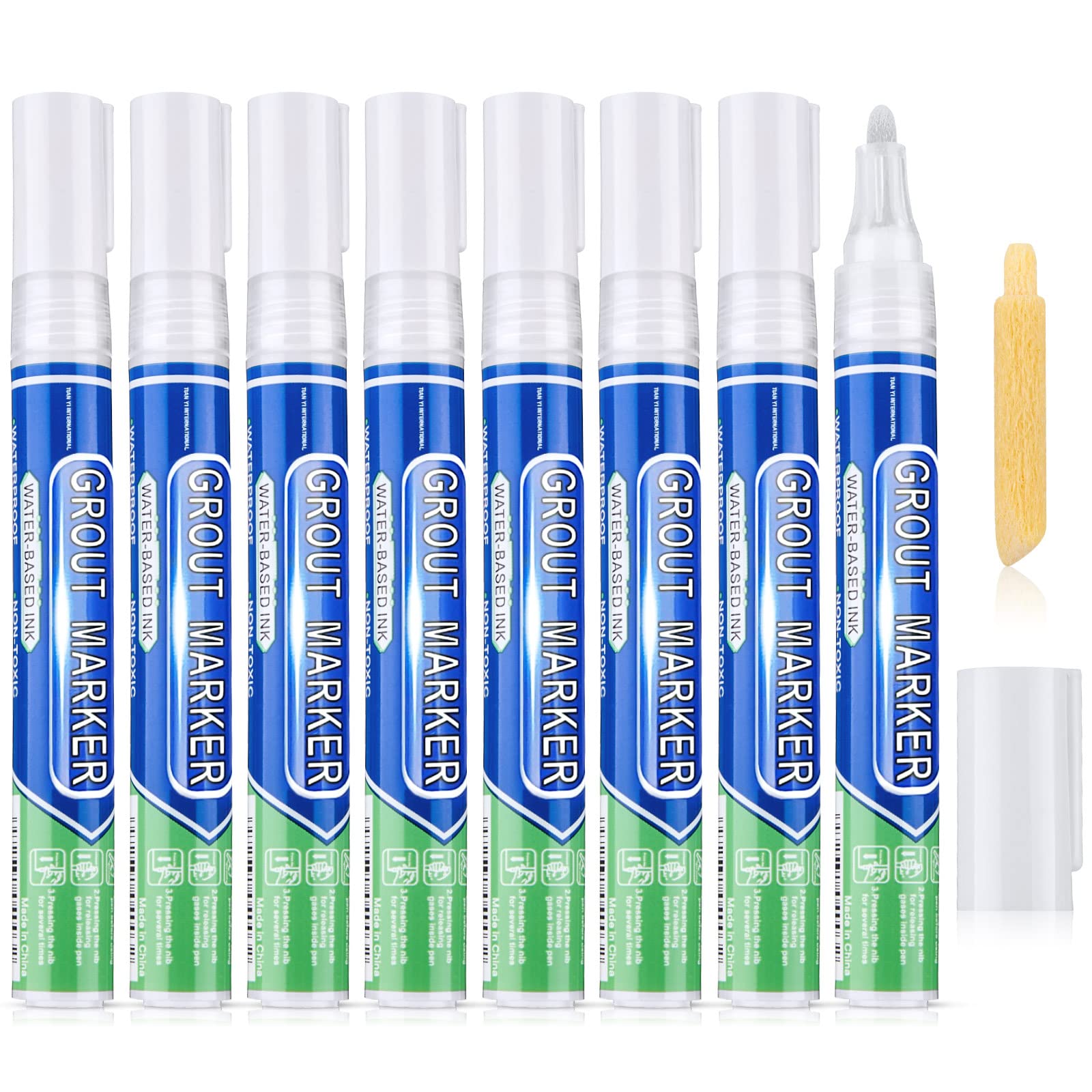 Zonon Grout Wall Pen Tile Paint Markers Grout Repair Sealer Pen for Bathrooms Kitchen Porch Patio Repair Refresh(White,8 Pieces)
