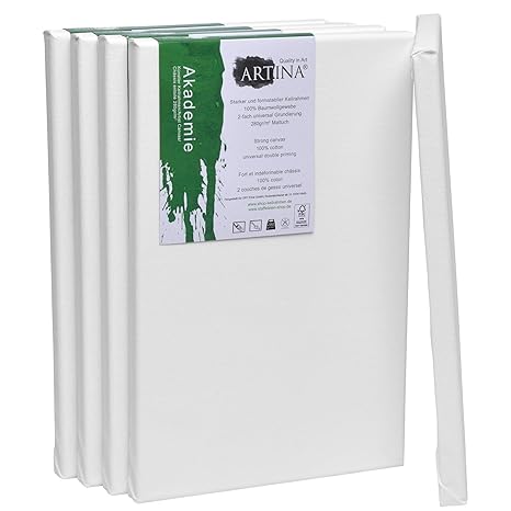 Artina FSC Keilrahmen Akademie 20x30 cm 5er Set - Aus 100% Baumwolle Leinwand Keilrahmen weiß - 280g/m² - verzugsfrei